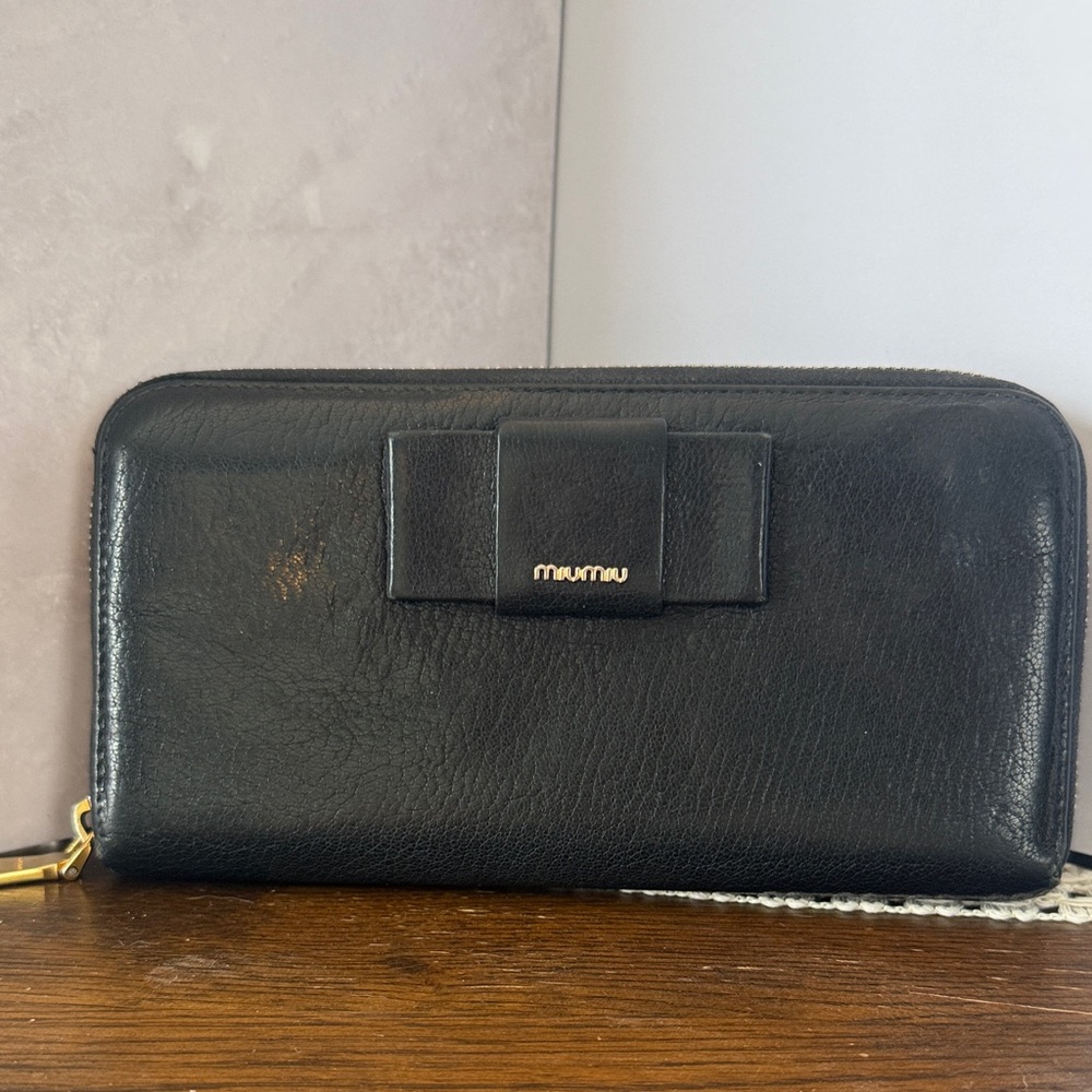 Miu Miu Black Leather Zip Wallet